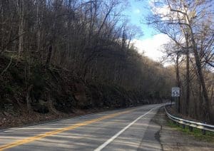 W.Va. Route 62 follows the flank of Sliding Hill between New Haven and Hartford City.