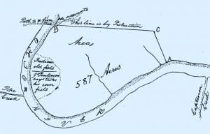 Old fields depicted by George Washington south of Moundsville (Provided by Grave Creek Mound Archaeological Complex, WVDACH)