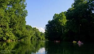Kayakers journey down the lower Coal River above its Upper Falls in Kanawha County.
