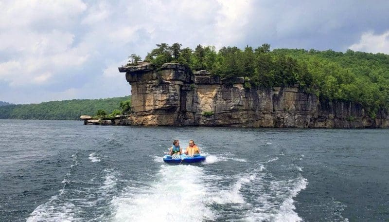 Summerville Lake Lilly Bias and a friend ride an innertube on Summersville Lake in south-central West Virginia.