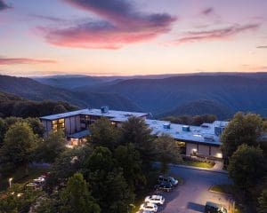 Lodges at Pipestem overlook the gorge of the Bluestone National Scenic River.