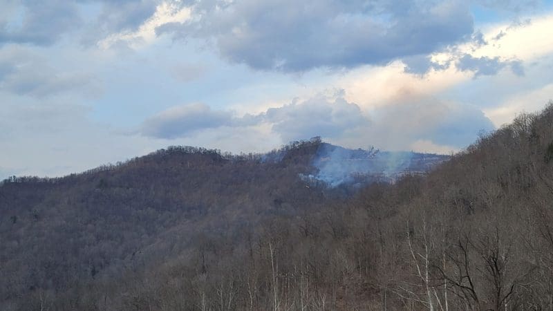 Forest fire along WV Turnpike A forest fire burns on Greencastle Mountain along the West Virginia Turnpike. (Photo: David Sibray)