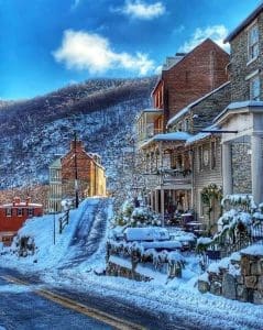 n the shade of the Blue Ridge, Harpers Ferry ices over in winter. 