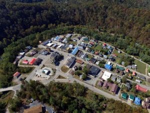 Downtown, Grantsville, West Virginia, occupies a bend in the Little Kanawha River. (Photo courtesy Derek Villers)
