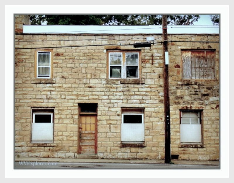 Historical stone buildings line Main Street in Mabscott, W.Va., at the Beckley Overpass. (Photo Sibray / WVExplorer)