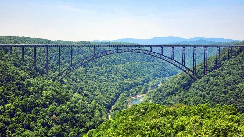 The New River Gorge Bridge spans its namesake gorge near Fayetteville, West Virginia.