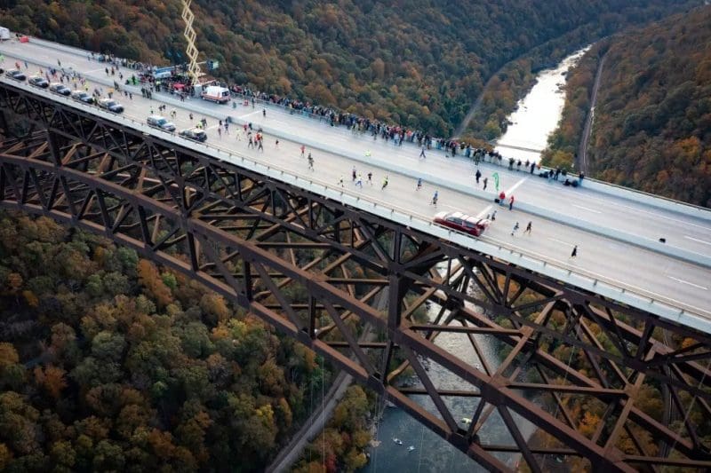 Runners On New River Gorge Bridge in West Virginia