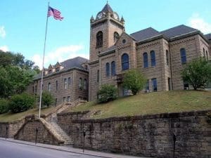 Historic Stone Wall At McDowell County Courthouse in West Virginia