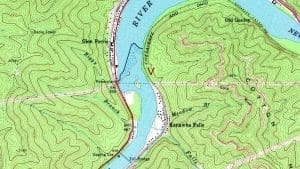 Map showing the approximate location of VanBibber's Rock, marked with a "V."