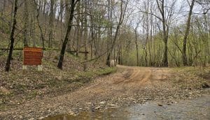 Wirt County Route 34 fords Two Run at the western entrance to the Little Kanawha River Wildlife Management Area.
