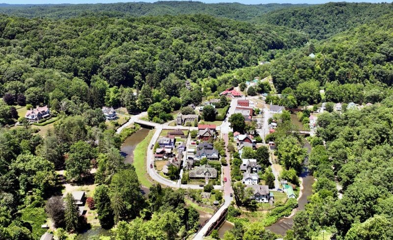 Bramwell, West Virginia, in Mercer County, is built around a horseshoe bend in the Bluestone River.