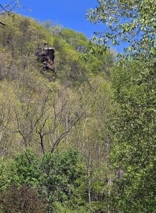 A chimney rock at Elkhurst is among the interesting geographic landmarks in the Twistabout section of Elk River.