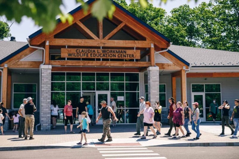 Crowds gather at the Claudia Workman Wildlife Education Center at the Forks-of-Coal State Nature Center.