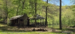 A rustic camp overlooks the Elk River near the mouth of Twistabout Creek.