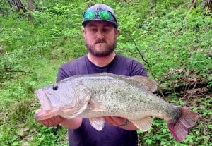 Seth Spry, of Lumberport, caught a 26.26-inch, 9.85-pound largemouth bass at a private pond in Harrison County.