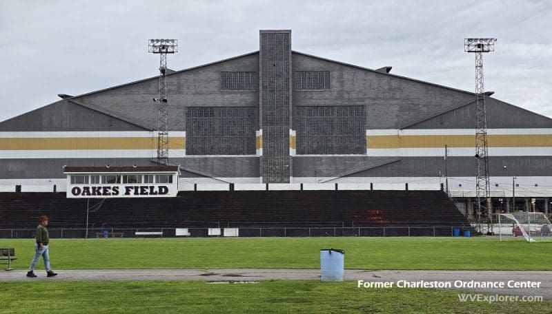 David Sibray strolls the track around Oakes Field in the shadow of the former Charleston Ordnance Center.