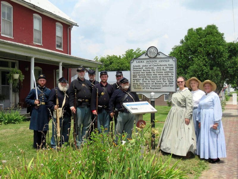 Reenactors gather at the Laura Jackson Arnold homeplace in Beverly, West Virginia, in Randolph County.