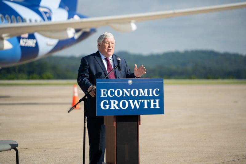 Governor Morrisey announces the expansion of Breeze Airways at Charleston airport.