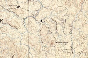 "Shady Springs" (plural) is mapped southeast of Raleigh (Beckley) in 1891 by the U.S. Geologic Survey. An 1891 map by the U.S. Geologic Survey design