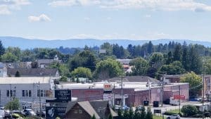 White Rock Mountain extends across the horizon beyond Fairlea, West Virginia.