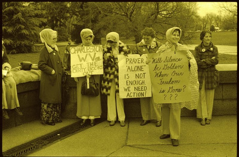 Kanawha County Textbook Wars: Protesters rally in Kanawha County during the textbook conflict.
