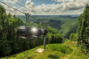 The tram at Pipestem State Park ascends and descends in the gorge of the Bluestone River.