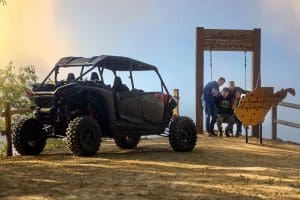 Hatfield-McCoy trail riders stop for a selfie at a West Virginia swing. 