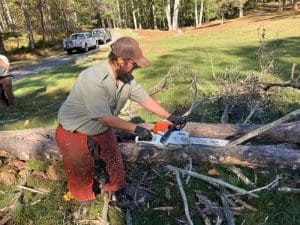 Staff at North Bend State Park remove fallen trees at the park's recreation areas.