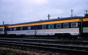 Chessie 29 at Columbus, Ohio along with other business cars arranged at mid-train (observation end not showing). This was the car assigned to C&O President Walter J. Tuohy (cohs-51455.JPG; Richard Argo photo, October 1961, courtesy of the Chesapeake & Ohio Historical Society, archive # COHS-51455).