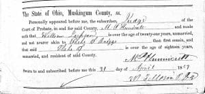 Marriage affidavit certificate for Phoebe and William