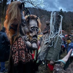 Costumed guests attend the annual Fasnacht festival at Helvetia, West Virginia. (Photo courtesy Randolph County Convention and Visitors Bureau)