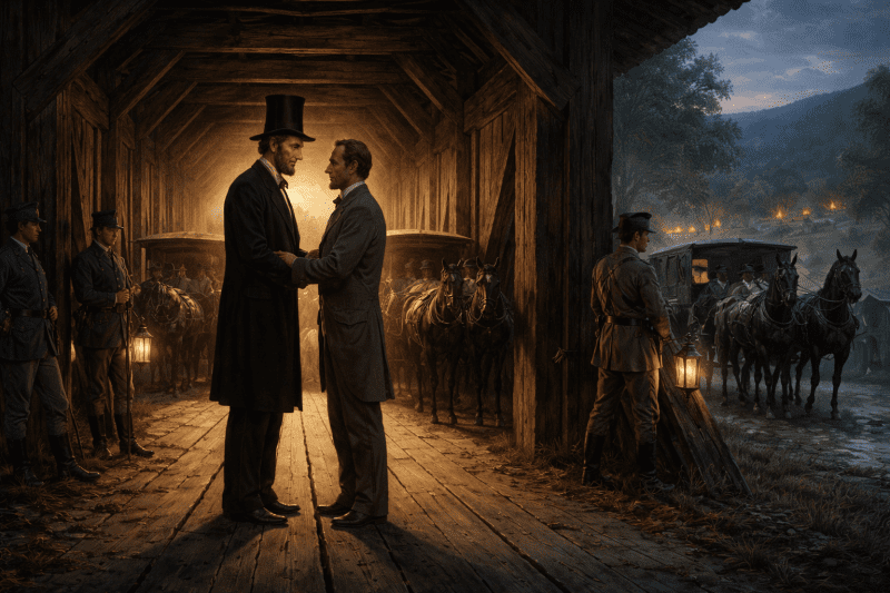 According to some accounts, an extraordinary and clandestine encounter may have unfolded on the evening of June 5, 1861, inside the covered bridge at Philippi.
