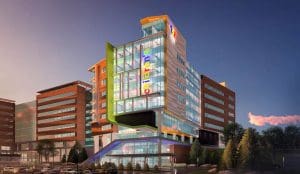 The 10-story children's hospital in Morgantown offers more than 150 beds along with operating rooms, cardiac catheterization and endoscopy facilities.